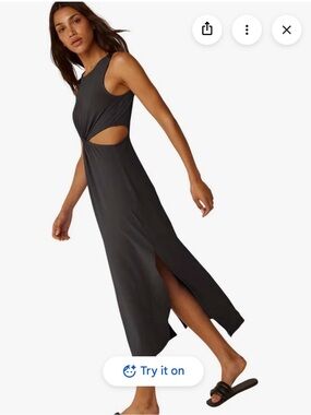Beyond Yoga Navy Twist-yFront Midi Dress